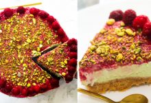 Cheesecake cremoso, dos sonhos e absolutamente majestoso de Framboesa e Pistache – onde cada fatia conta uma história de sabor e finesse