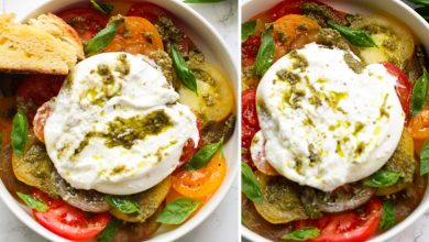 SALADA RÁPIDA DE TOMATE HEIRLOOM E BURRATA