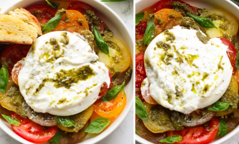 SALADA RÁPIDA DE TOMATE HEIRLOOM E BURRATA SALADA RÁPIDA DE TOMATE HEIRLOOM E BURRATA