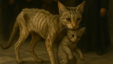 Uma gata magra levou um pequeno gatinho para o templo — o padre não acreditou no que viu