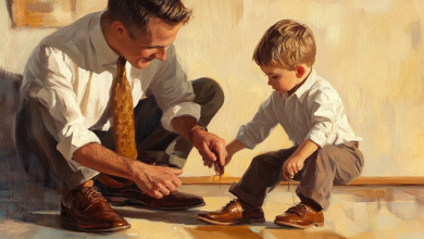 Os sapatos do papai — e o menino que tenta calçá-los