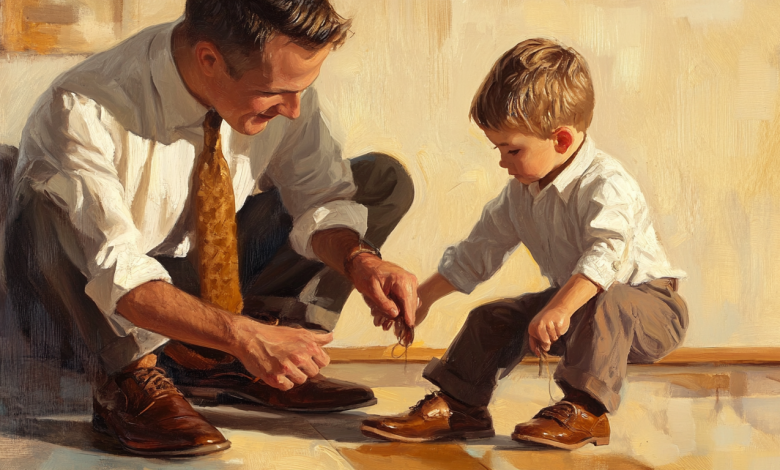Os sapatos do papai — e o menino que tenta calçá-los Os sapatos do papai — e o menino que tenta calçá-los