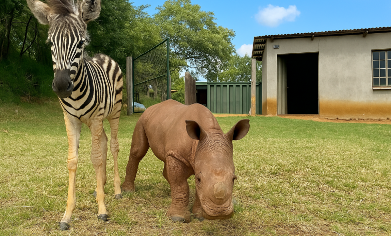 Ficando sem a mãe, o pequeno rinoceronte chorava até que uma pequena zebra o acolheu sob seus cuidados… Ficando sem a mãe, o pequeno rinoceronte chorava até que uma pequena zebra o acolheu sob seus cuidados…