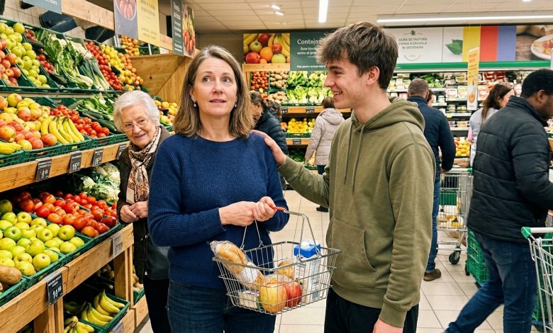 Uma cliente arrogante com um carrinho cheio cortou a mãe em uma cadeira de rodas no caixa — o que soou pelos alto-falantes fez com que ela congelasse
