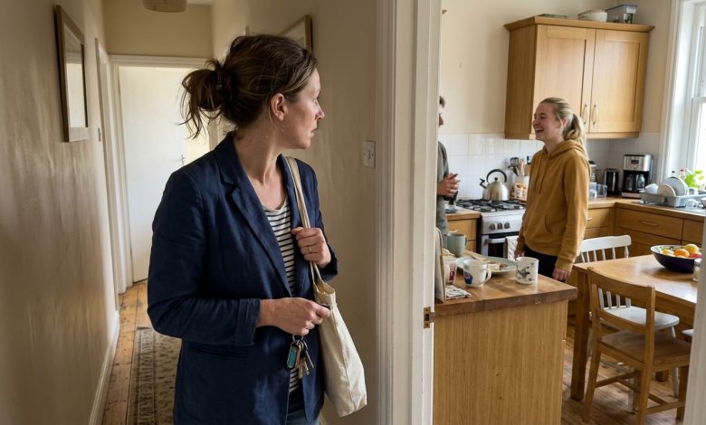 Eu cheguei em casa cedo do trabalho e ouvi ela rindo na nossa cozinha.