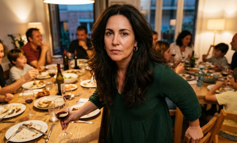 Estávamos comemorando o aniversário do meu marido, e a minha sogra ergueu a taça: «Ao nosso filho — por como ele carrega tudo nas costas, trabalha, não reclama.» Eu estava sentada ao lado. 10 anos de casamento. Dois filhos. A mãe dele na minha cozinha todos os domingos. E meu marido nem sequer olhou na minha direção. Eu pus a taça sobre a mesa, me levantei. E disse a todos apenas uma  frase depois da qual a festa acabou….