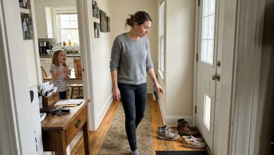 Cheguei em casa mais cedo. Havia sapatos na porta que não eram meus — e a voz da minha filha na cozinha.