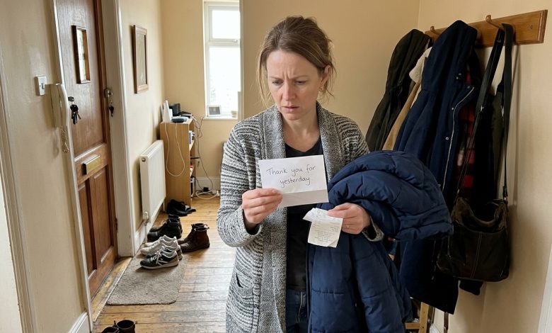 Eu peguei o casaco dele porque havia esfriado. No bolso, encontrei um recibo de joalheria e uma pequena nota: “Obrigada por ontem.”