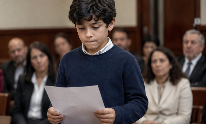 No tribunal, eu lutava pela guarda do meu filho… mas tudo mudou quando meu filho de sete anos levantou a mão de repente e pediu para ler uma carta do pai…
